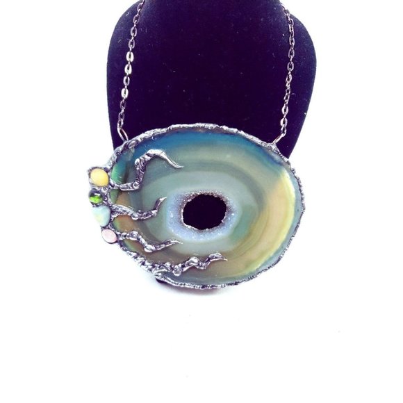 Huge Crystal agate geode Necklace statement piece glam - Picture 4 of 12